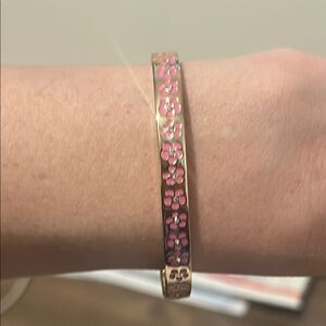 NWOT Karl Lagerfeld Gold and Pink Floral Bangle Bracelet